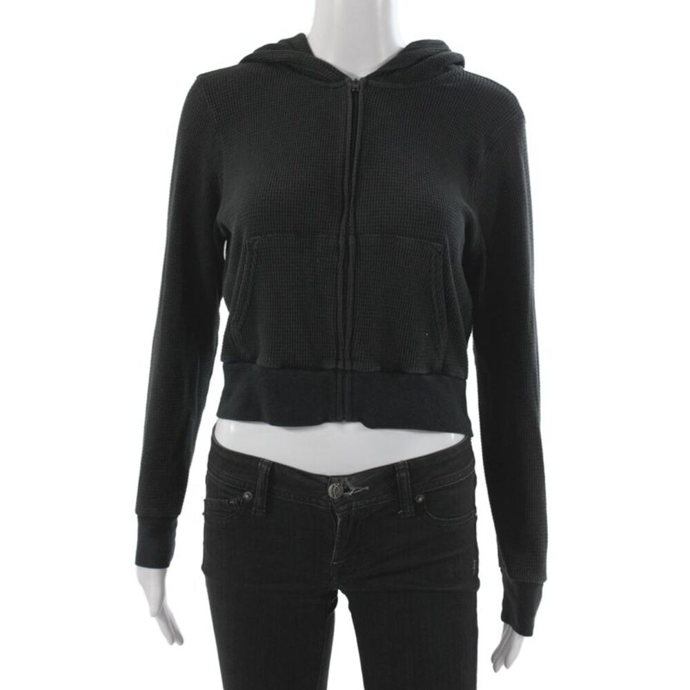 TNA Women Full Zip Hoodie Black Cotton Size M